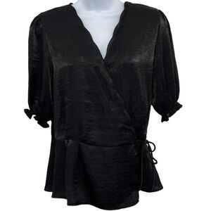 Buckle Sandy & Sid Surplice Wrap Blouse Top Black Medium